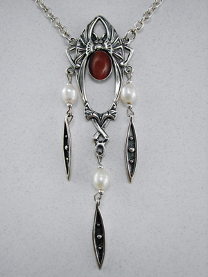 Sterling Silver Extravagant Art Deco Necklace With Red Tiger Eye